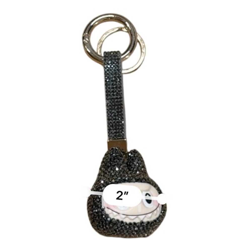 Labubu Sparkle Pave Keychain Charm Black Crystal Bag Accessory Cute - Picture 3 of 6